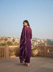 Women Ethnic Motifs Embroidered Regular Thread Work Chanderi Cotton Kurta with Trousers & With Dupatta