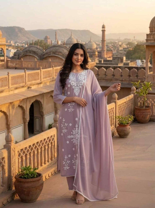 Women Ethnic Motifs Embroidered Regular Thread Work Pure Cotton Kurta with Trousers & With Dupatta