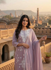 Women Ethnic Motifs Embroidered Regular Thread Work Pure Cotton Kurta with Trousers & With Dupatta