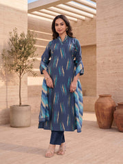 Women Printed Regular Chanderi Cotton Kurta with Trousers & With Dupatta