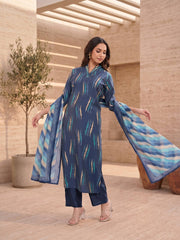 Women Printed Regular Chanderi Cotton Kurta with Trousers & With Dupatta
