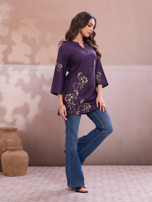 Floral Printed Mandarin Collar Kurta