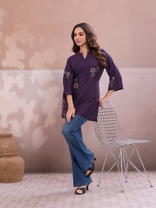 Floral Printed Mandarin Collar Kurta