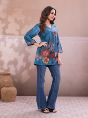 Floral Printed V-Neck Flared Sleeves Kurti