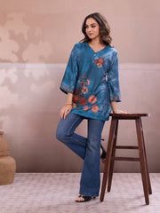 Floral Printed V-Neck Flared Sleeves Kurti