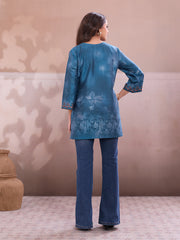 Floral Printed V-Neck Flared Sleeves Kurti