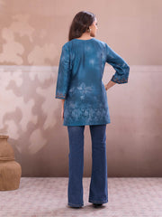 Floral Printed V-Neck Flared Sleeves Kurti