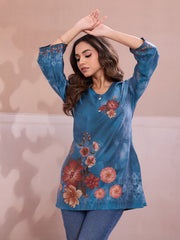 Floral Printed V-Neck Flared Sleeves Kurti