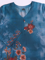 Floral Printed V-Neck Flared Sleeves Kurti