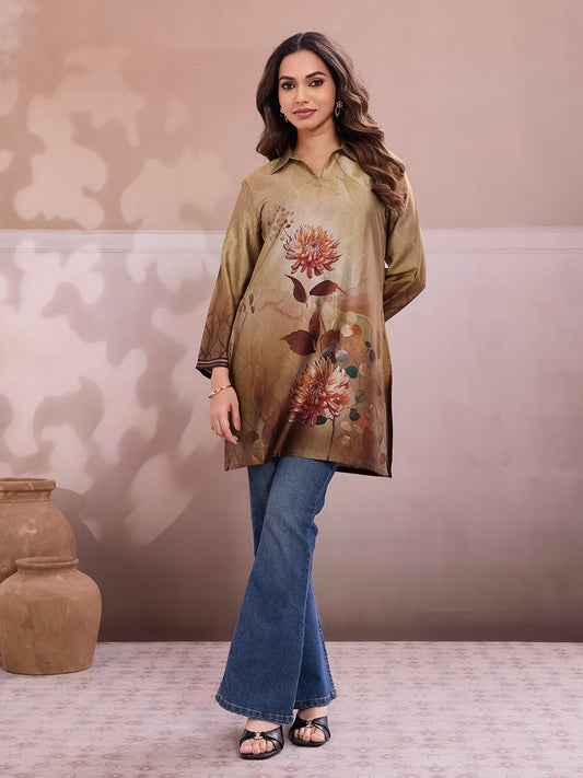 Floral Printed Shirt Collar Kurti