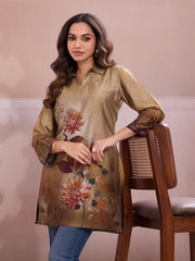 Floral Printed Shirt Collar Kurti