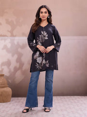 Floral Printed V-Neck Flared Sleeves Kurti