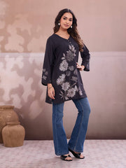Floral Printed V-Neck Flared Sleeves Kurti