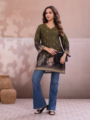 Floral Printed V-Neck Flared Sleeves Kurti