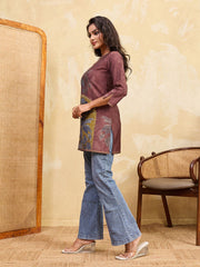 Botanical Printed V-Neck Kurti