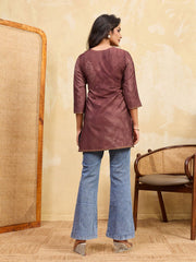 Botanical Printed V-Neck Kurti