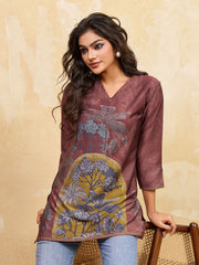 Botanical Printed V-Neck Kurti