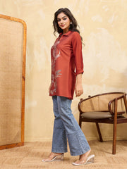 Floral Printed Shirt Collar Kurti