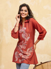 Floral Printed Shirt Collar Kurti
