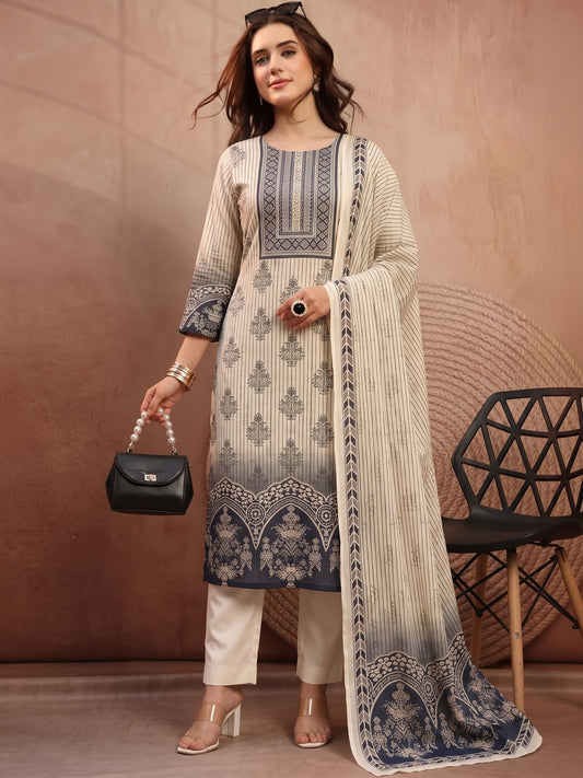 Women Ethnic Motifs Printed Regular Pure Cotton Kurta with Trousers & With Dupatta