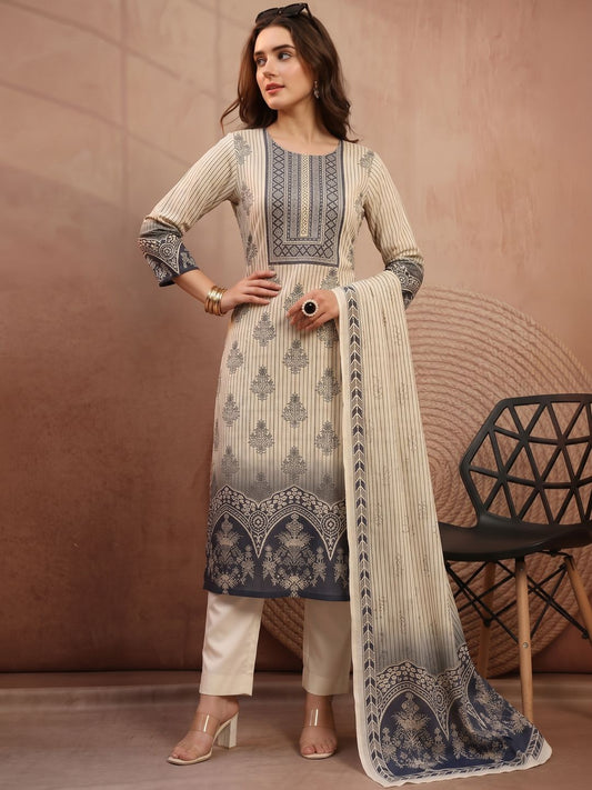 Women Ethnic Motifs Printed Regular Pure Cotton Kurta with Trousers & With Dupatta