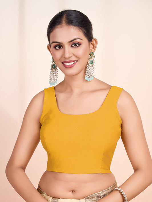 Round Neck Sleeveless Solid Saree Blouse