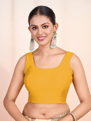 Round Neck Sleeveless Solid Saree Blouse