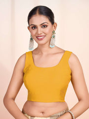 Round Neck Sleeveless Solid Saree Blouse
