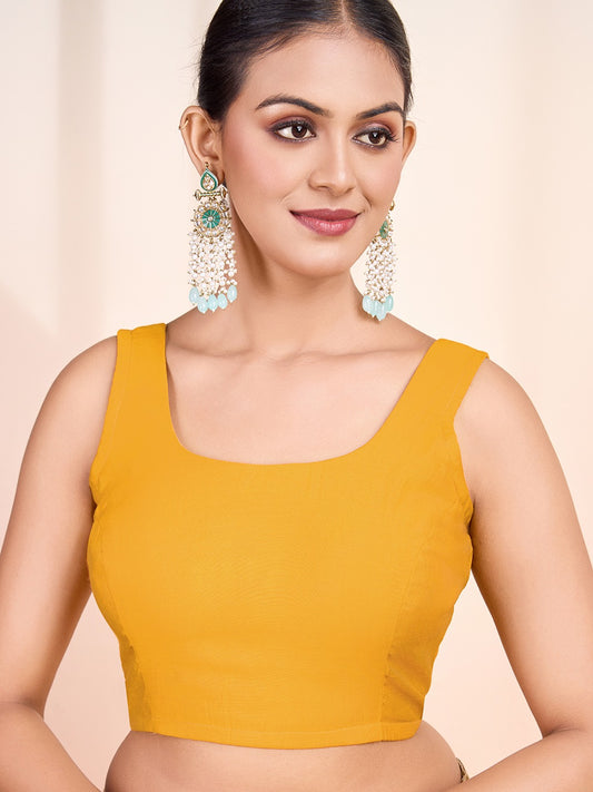 Round Neck Sleeveless Solid Saree Blouse