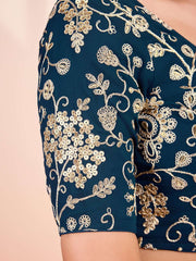Women Teal Colour Embroidered Saree Blouse