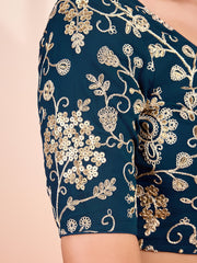 Women Teal Colour Embroidered Saree Blouse