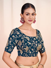 Women Teal Colour Embroidered Saree Blouse