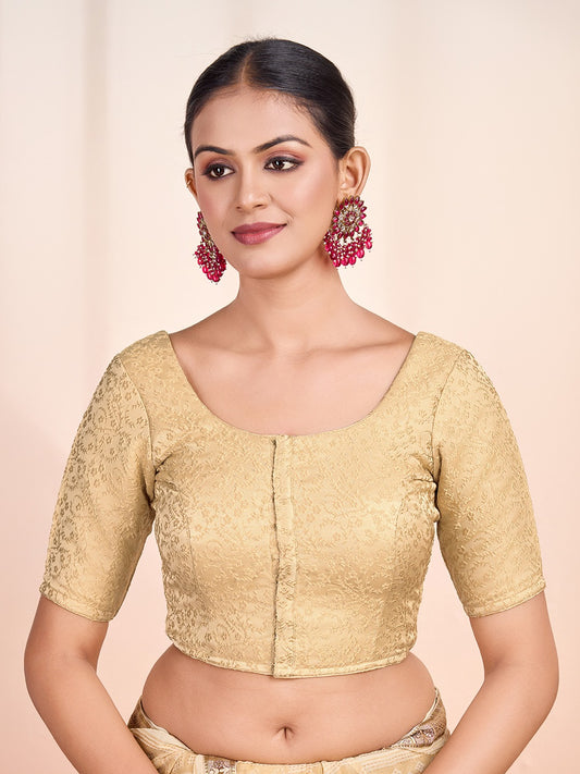 Woven Design Round Neck Saree Blouse