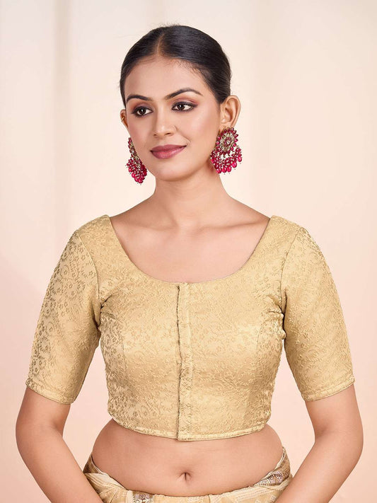 Woven Design Round Neck Saree Blouse