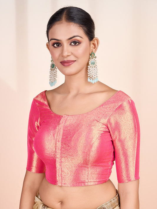 Woven Design Round Neck Saree Blouse