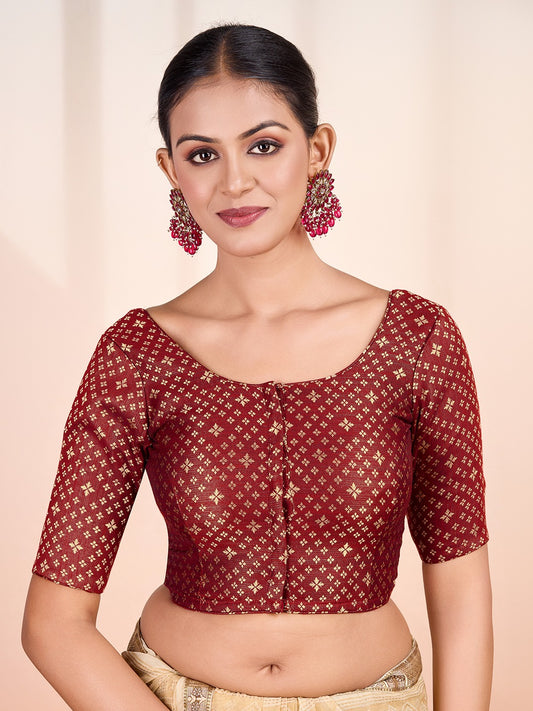 Woven Design Short Sleeve Saree Blouse