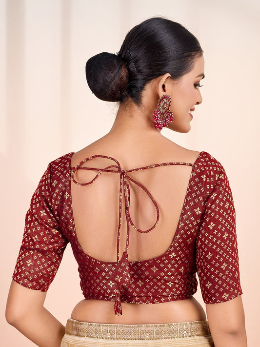 Woven Design Short Sleeve Saree Blouse