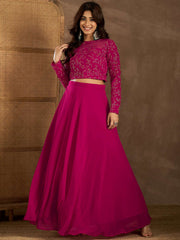 Embroidered Round Neck Top With Skirt Co-Ords