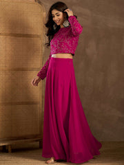 Embroidered Round Neck Top With Skirt Co-Ords