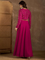 Embroidered Round Neck Top With Skirt Co-Ords