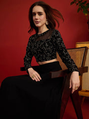 Grandeur & Majestic Artwork Embroidered Top with Skirt