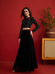 Grandeur & Majestic Artwork Embroidered Top with Skirt