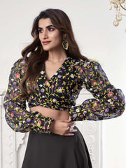 Thread Embroidered V-Neck Top With Skirt Co-Ords