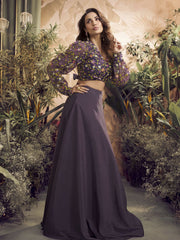 Embroidered Tie -Up Top with Flared Skirt Co-Ord Set