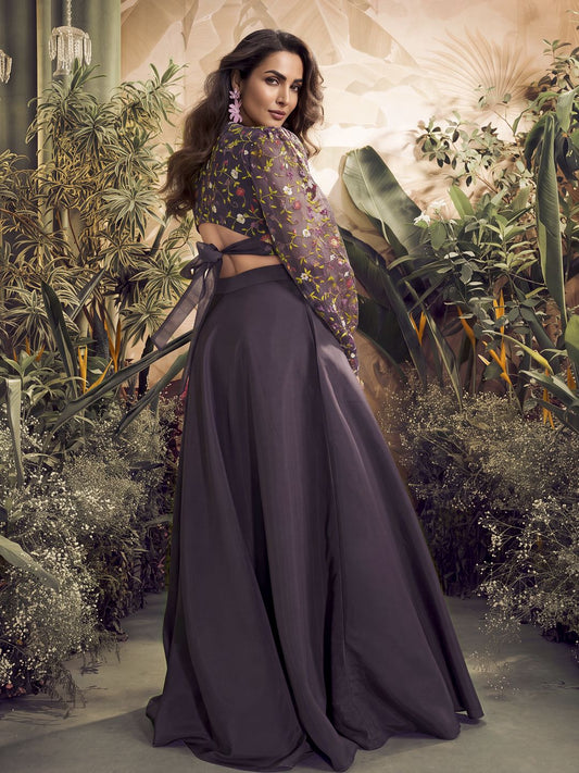 Embroidered Tie -Up Top with Flared Skirt Co-Ord Set