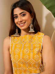 Ethnic Motifs Chikankari Cotton Embroidered Top & Skirt Set