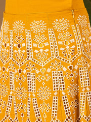 Ethnic Motifs Chikankari Cotton Embroidered Top & Skirt Set