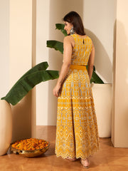 Ethnic Motifs Chikankari Cotton Embroidered Top & Skirt Set