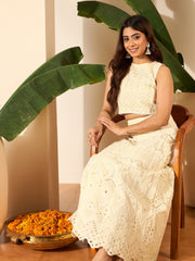 Self Design Round Neck Top With Skirt