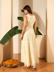 Self Design Round Neck Top With Skirt